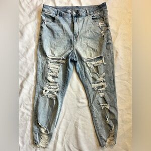 American Eagle Stretch Curvy Hi-Rise Jegging Crop Distressed Jeans 16 Short